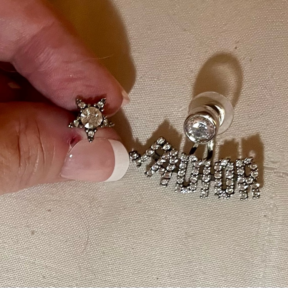 Designer inspired asymmetric CZ earrings